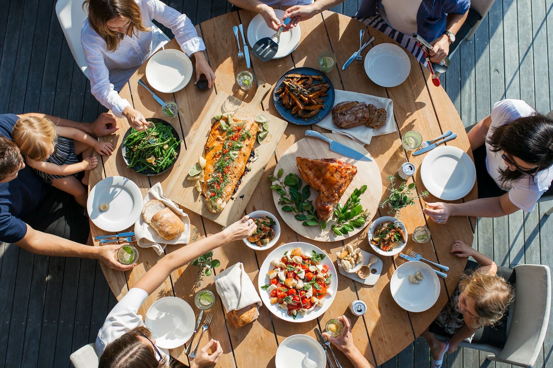 Friends sharing a meal around a table