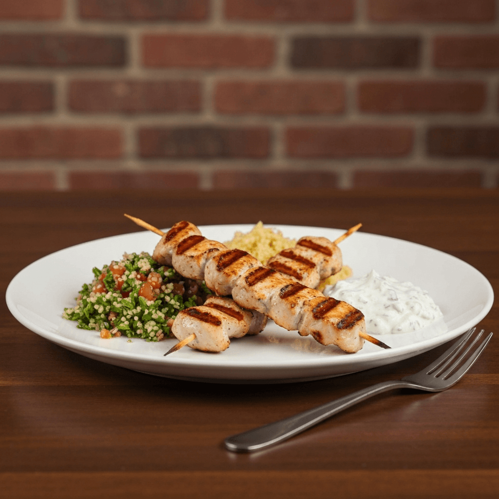 Chicken Souvlaki Platter with Tabbouleh and Tzatziki