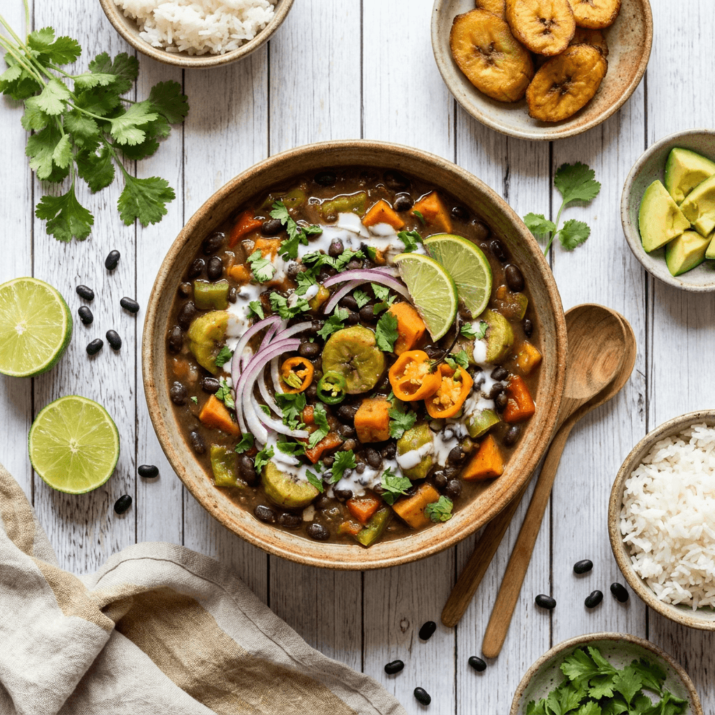 Caribbean Black Bean and Green Plantain Stew with Aromatics