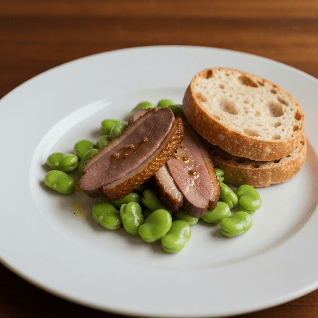 Duck Confit and Fava Bean Salad with Sourdough Tartines