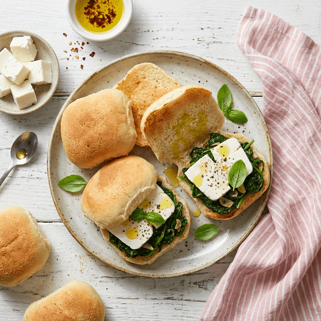Pandesal with Kesong Puti and Sautéed Spinach