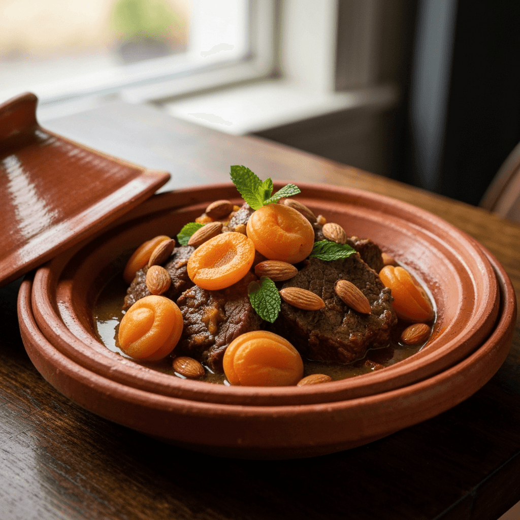 Moroccan Tagine of Beef with Apricots and Almonds