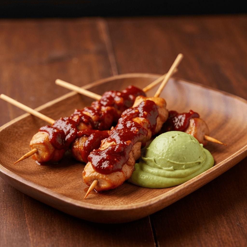 Spicy Gochujang-Glazed Chicken Skewers with Avocado Crema