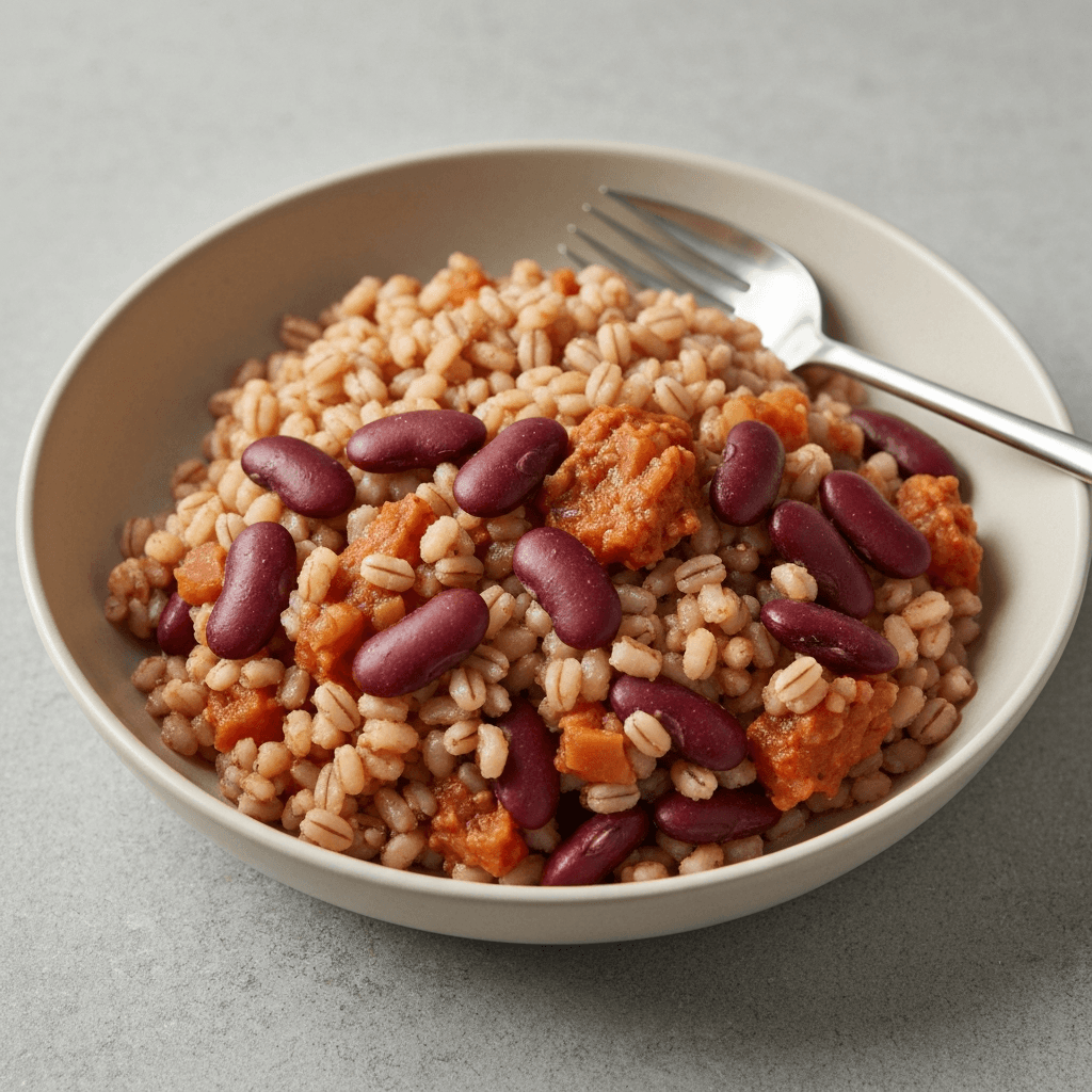 Mujaddara-Style Spiced Red Kidney Bean and Barley Bowl