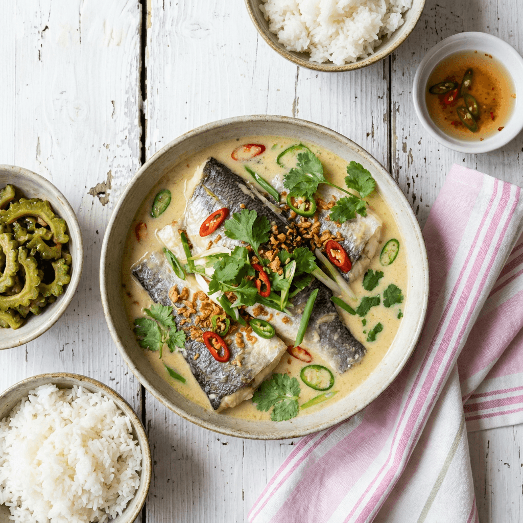 Branzino Paksiw sa Gata (Fish Braised in Vinegar and Coconut Milk)