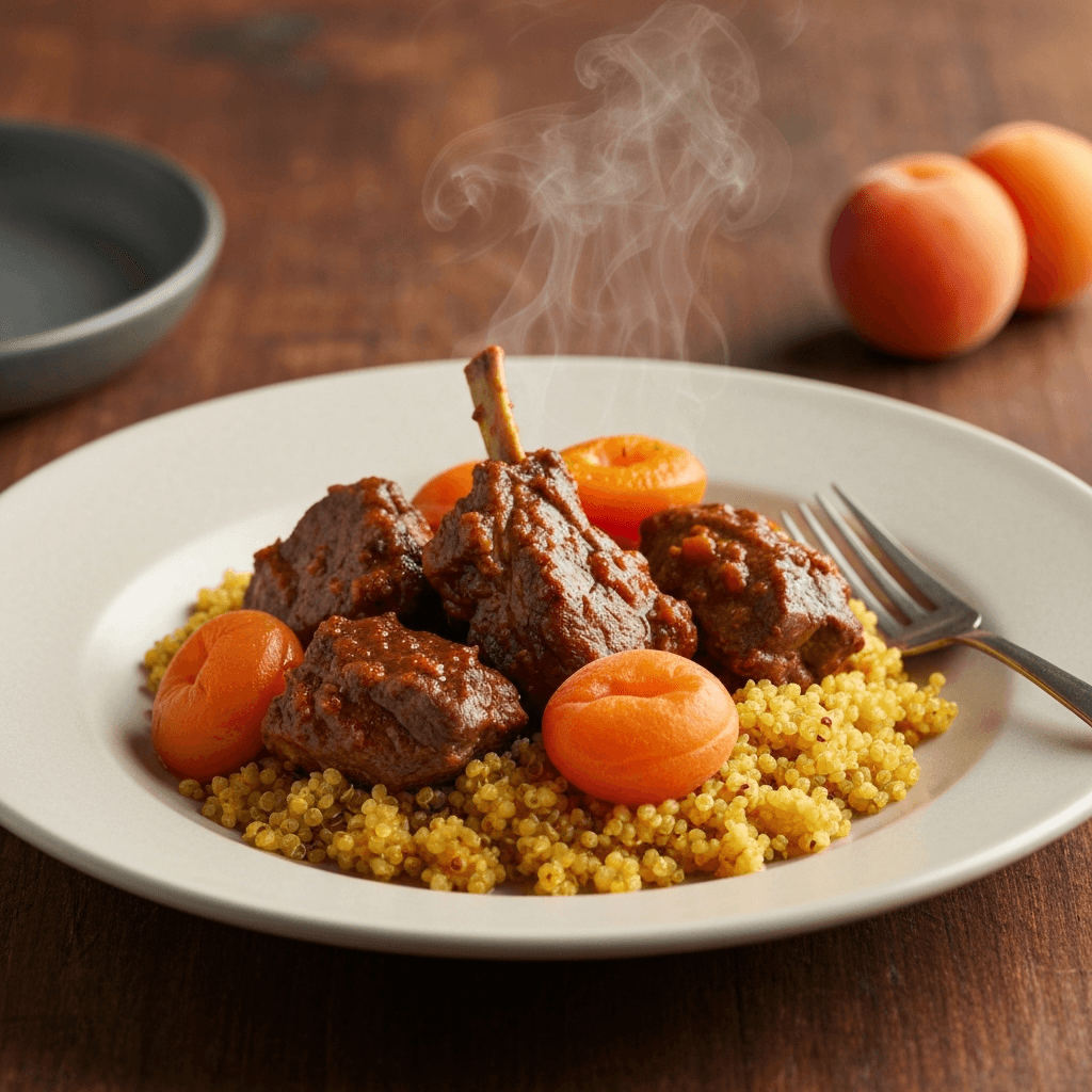 Moroccan Lamb and Apricot Stew with Saffron Quinoa