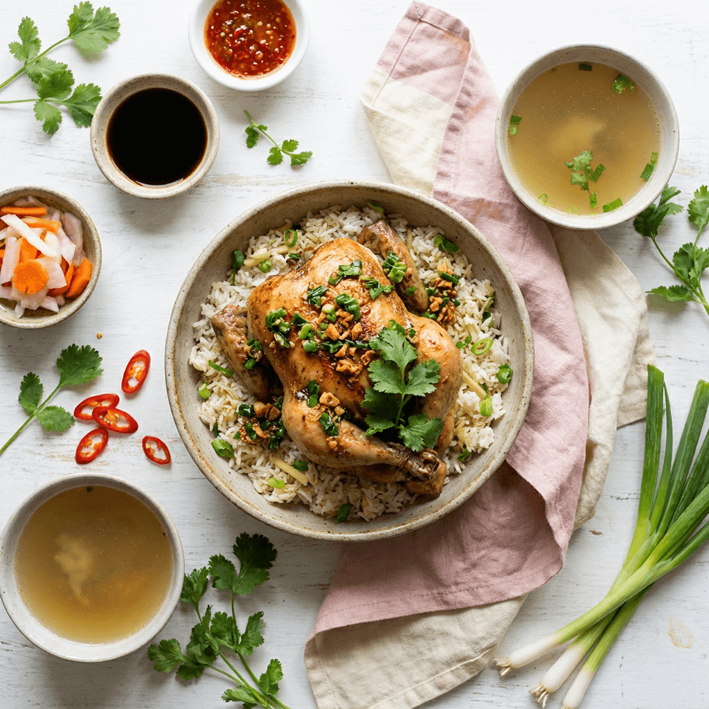Steamed Cornish Hen and Ginger-Scallion Rice Bowl