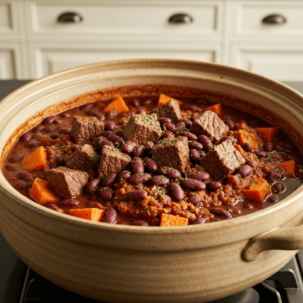 Spanish-Style Beef and Sweet Potato Hash with Crispy Kale