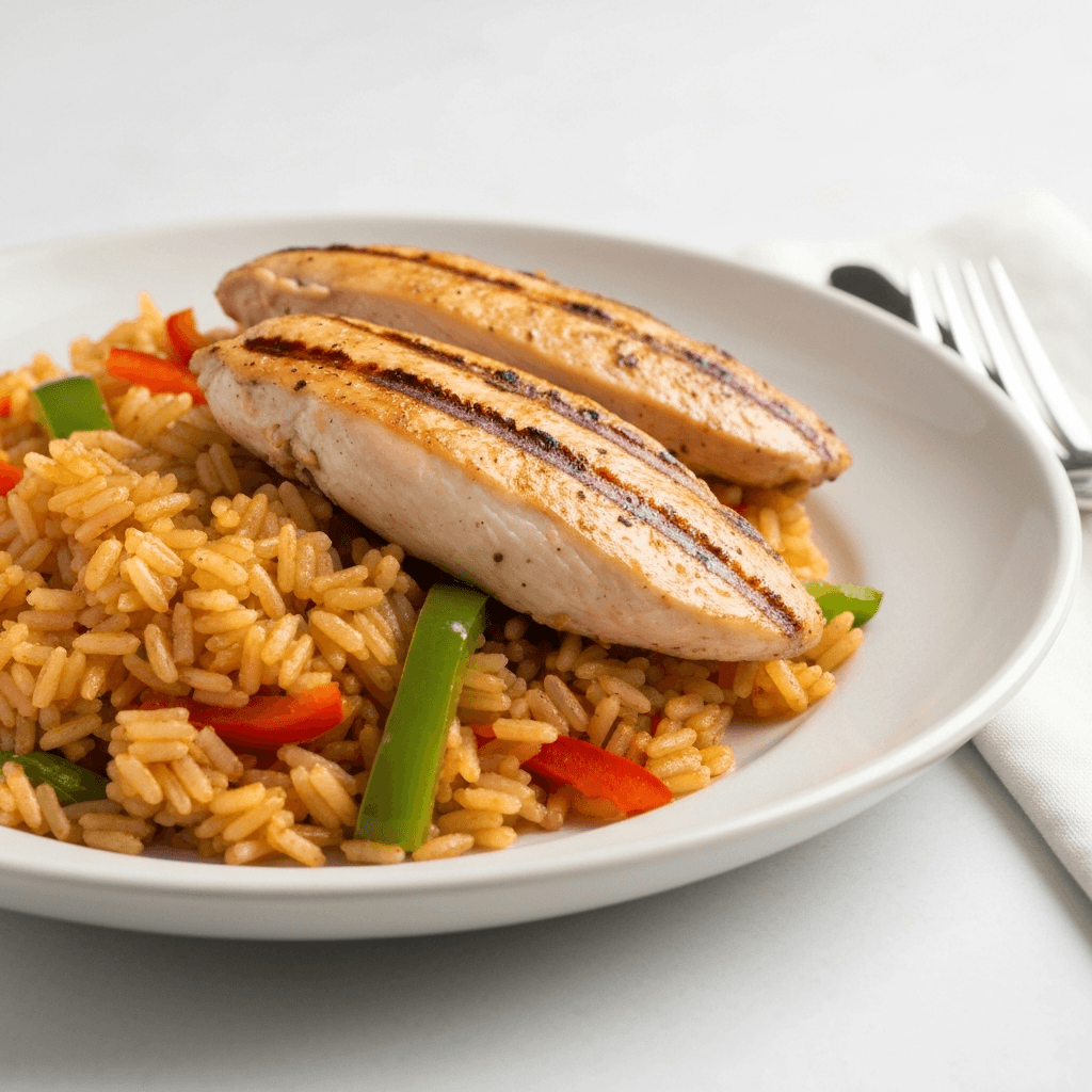 Arroz con Pollo a la Plancha (Pan-Seared Chicken and Rice with Bell Peppers)