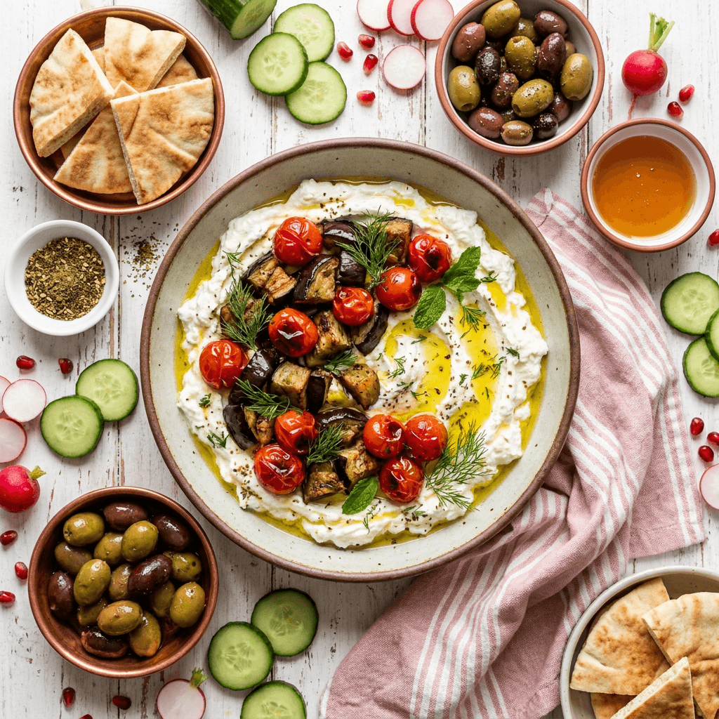 Mediterranean-Style Whipped Feta and Roasted Eggplant Meze Breakfast