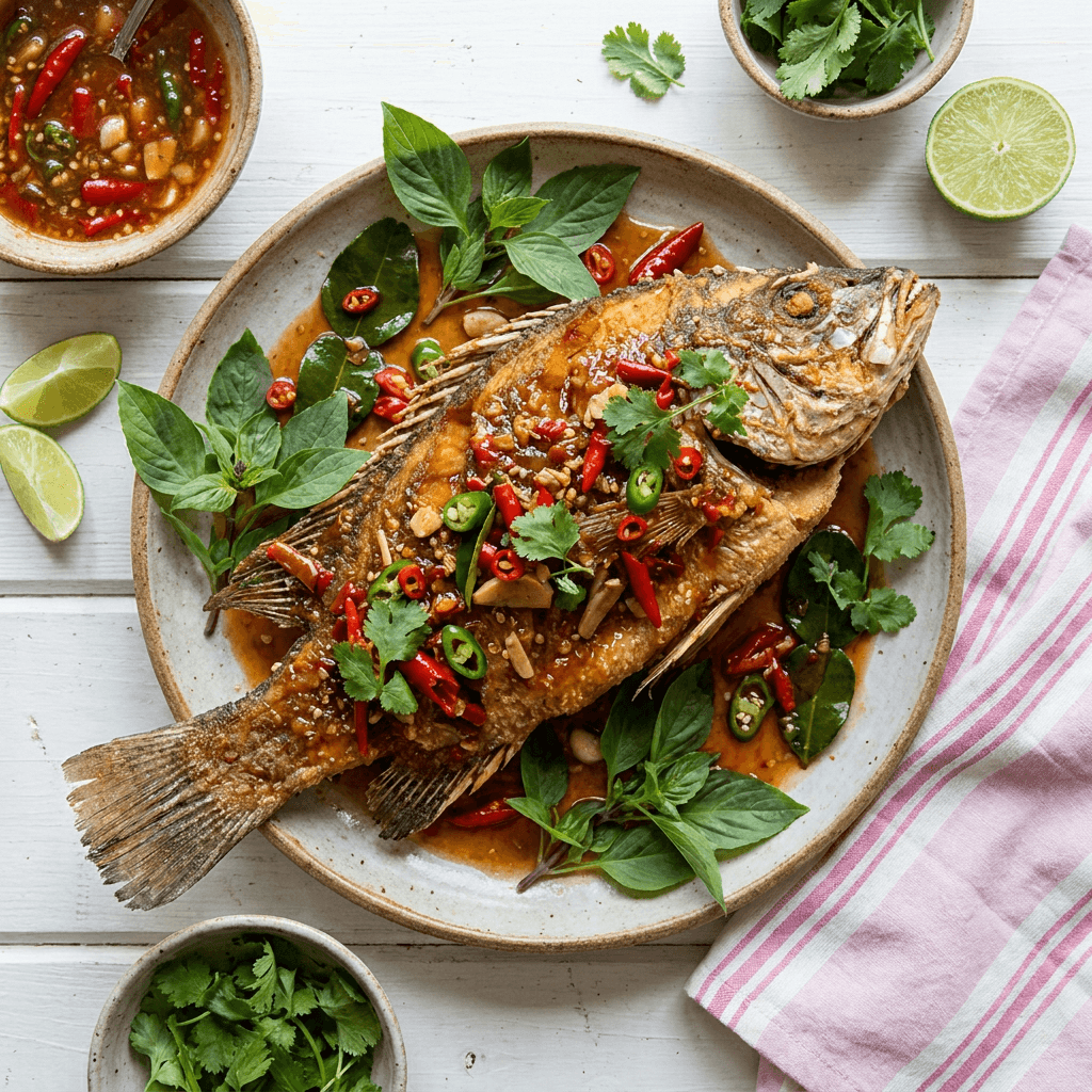 Pla Rad Prik (Central Thai Whole-Fried Snapper with Three-Flavor Sauce)