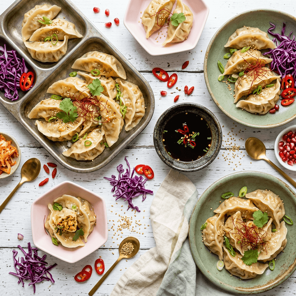 Kimchi-Tofu Mandu (Steamed Dumplings with Soy-Vinegar Dip)