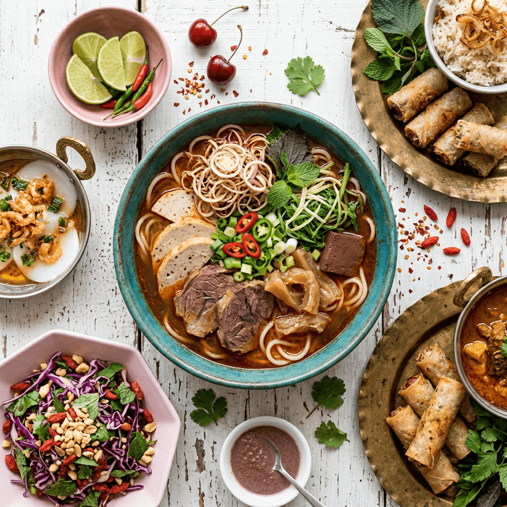 Bun Bo Hue (Central Vietnamese Spicy Beef and Pork Noodle Soup)