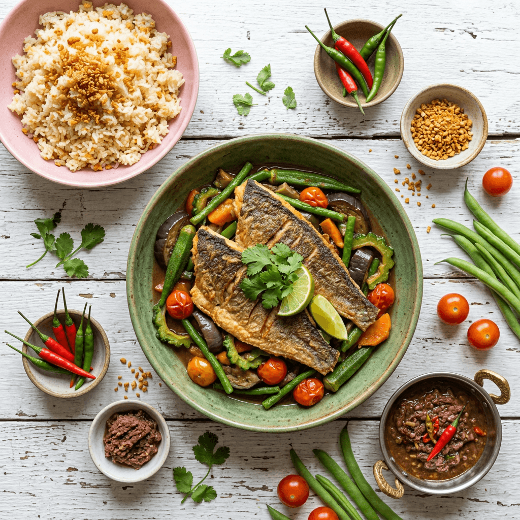 Ilocano Pinakbet with Branzino and Toasted Garlic Rice