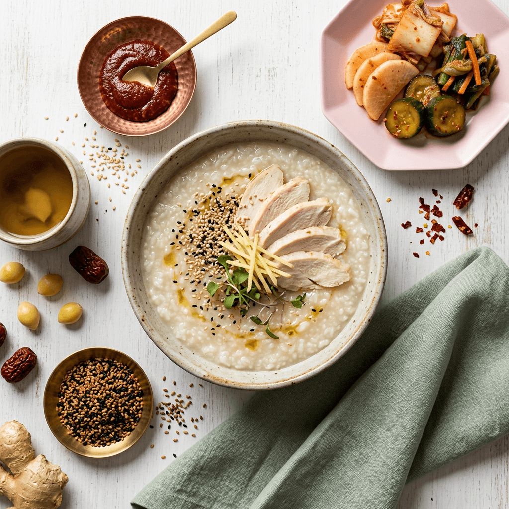 Juk with Ginger-Poached Turkey and Toasted Sesame