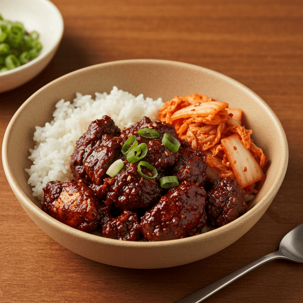 Spicy Gochujang Chicken and Kimchi Rice Bowl Snack