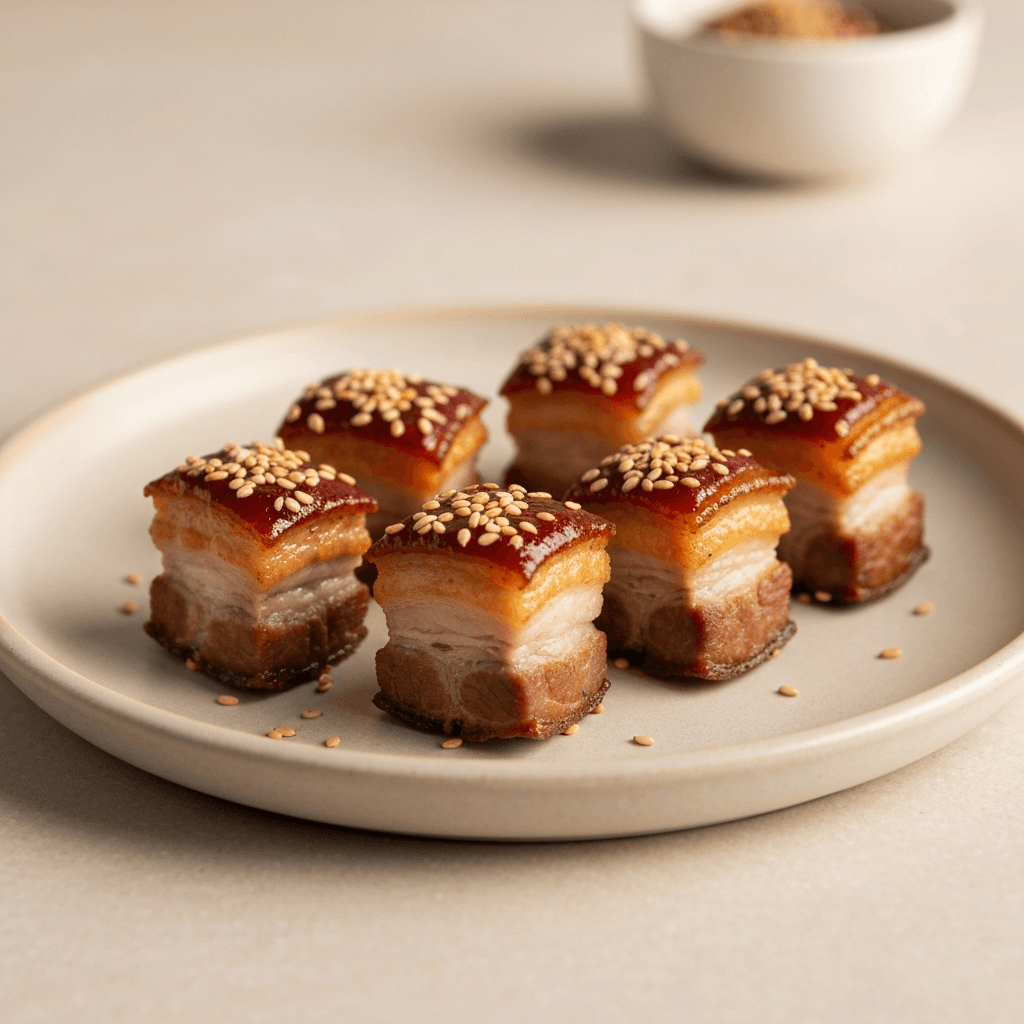 Crispy Pork Belly Bites with Gochujang Glaze and Toasted Sesame