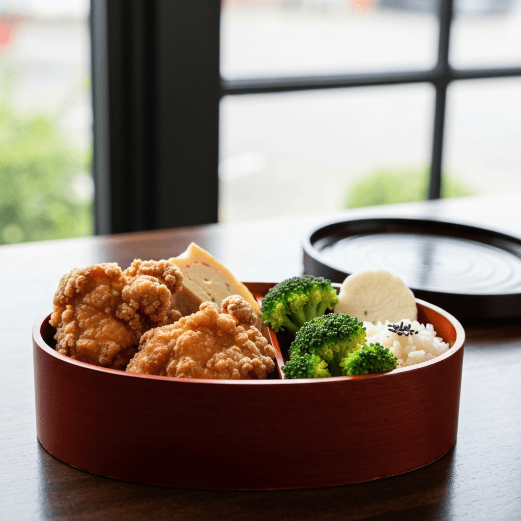 Bento with Karaage and Steamed Broccoli