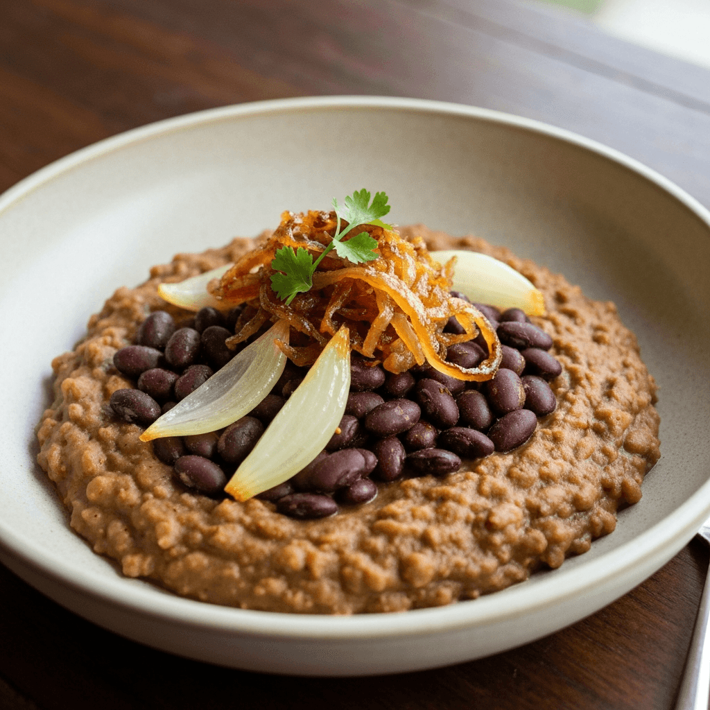 Mujaddara with Spiced Black Beans, Caramelized Shallots, and Ras el Hanout
