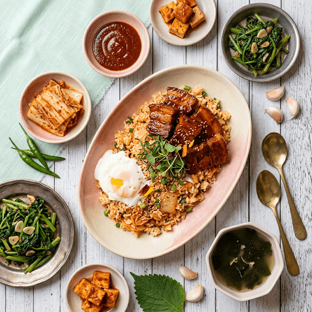 Spicy Gochujang Braised Pork Belly with Kimchi Fried Rice