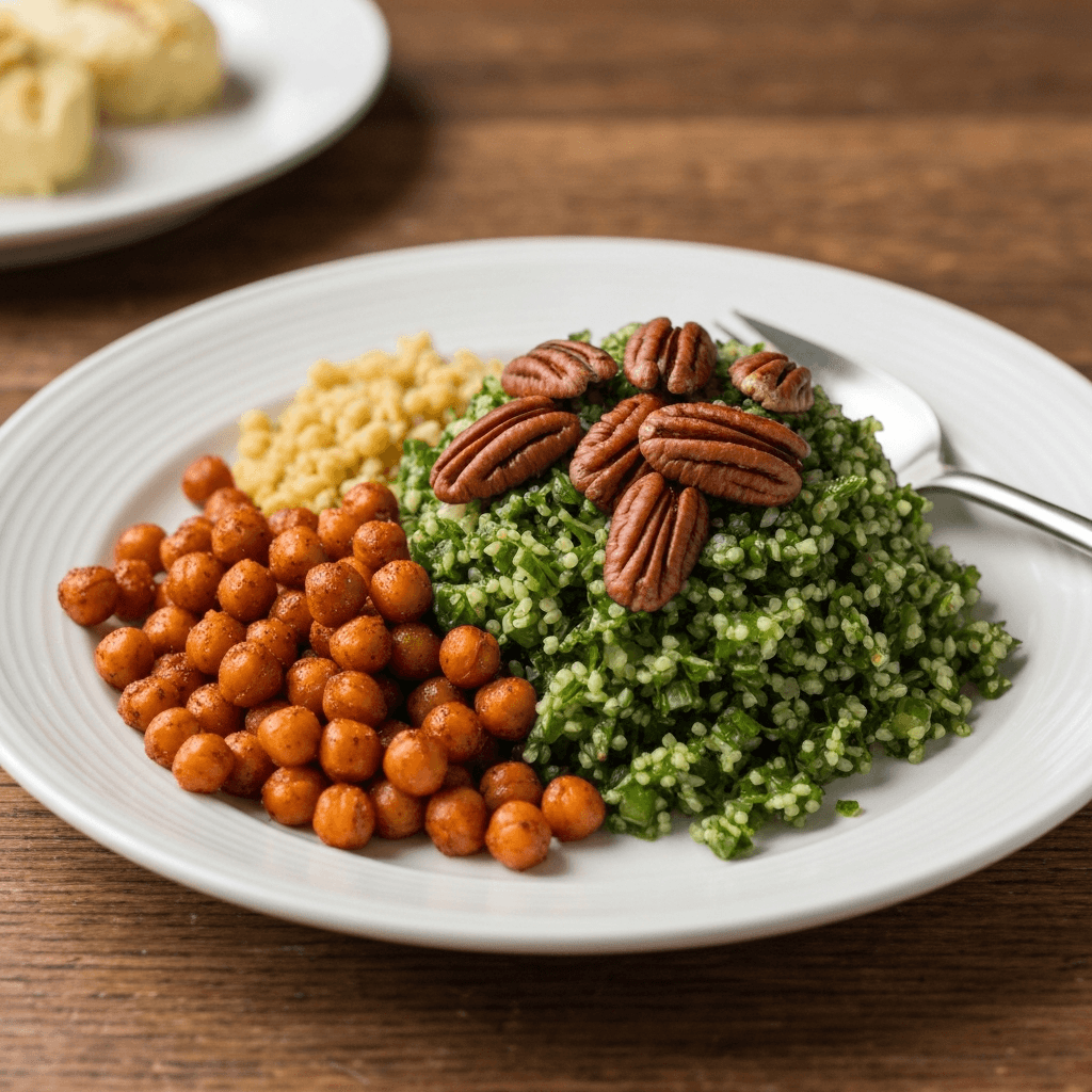 Tabbouleh with Toasted Pecans and Harissa-Roasted Chickpeas