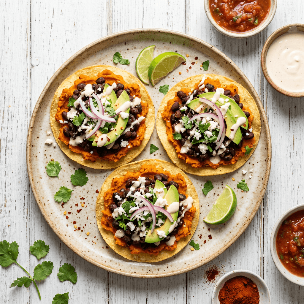 Black Bean and Smoked Paprika-Spiced Sweet Potato Tostadas
