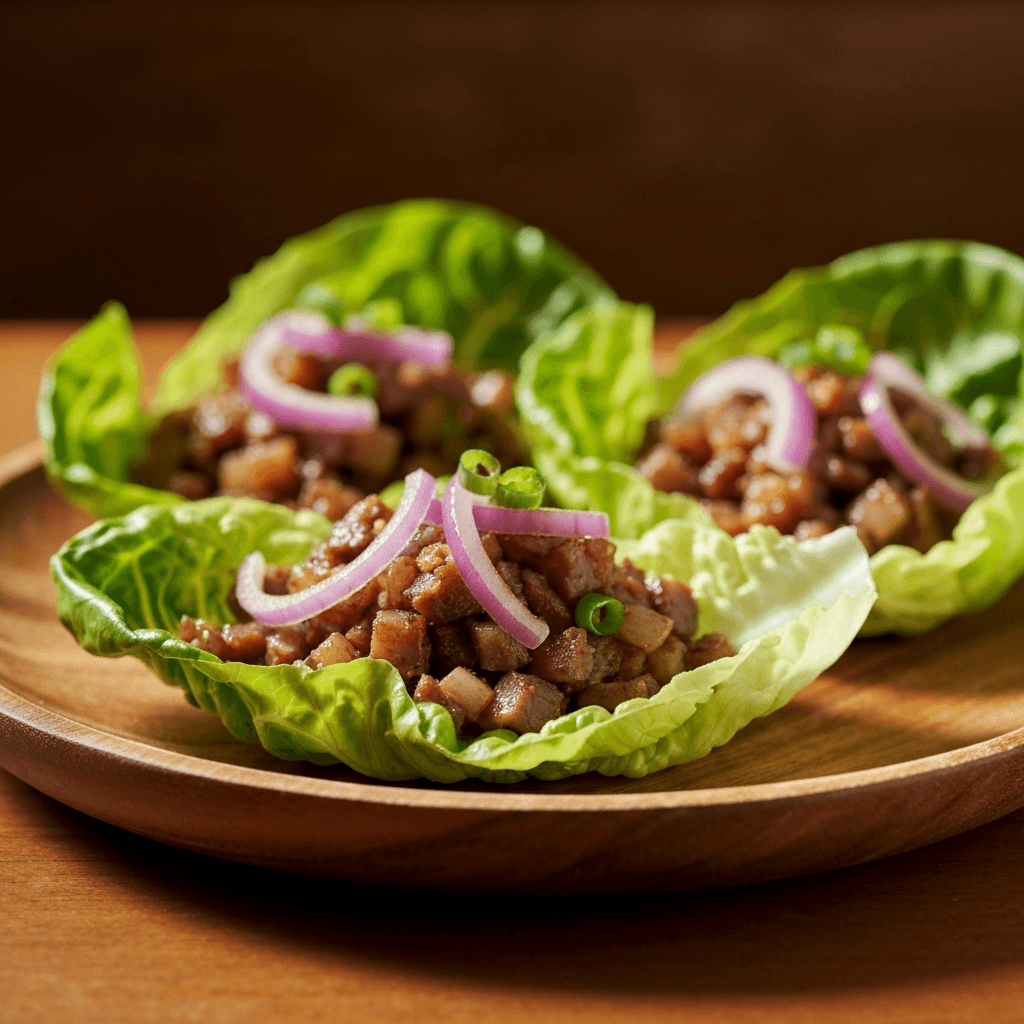 Filipino-Style Sisig-Inspired Beef and Onion Lettuce Boats