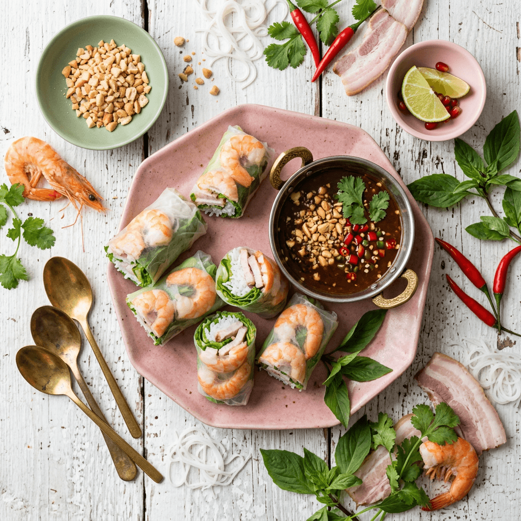 Goi Cuon Tom Thit (Vietnamese Fresh Spring Rolls with Pork and Shrimp)