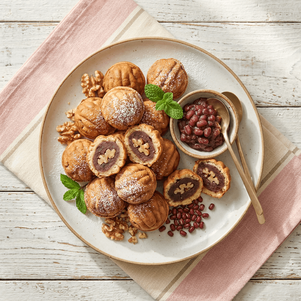 Hodugwaja (Korean Walnut Cakes with Sweet Azuki)
