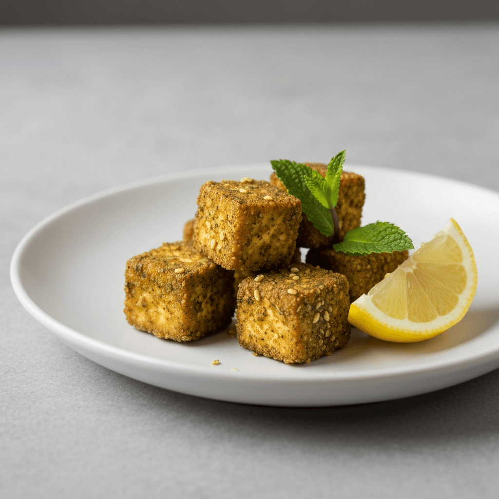 Za'atar-Spiced Crispy Firm Tofu Bites with Fresh Lemon