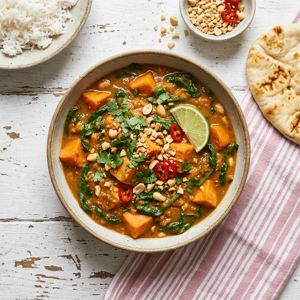 West African Peanut Stew with Sweet Potato and Spinach