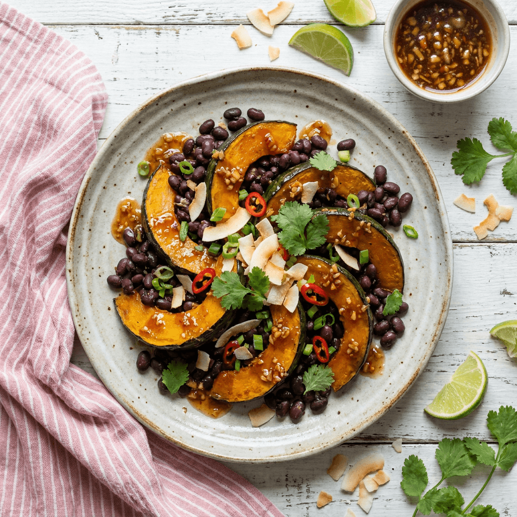 Kabocha and Black Bean Merienda with Ginger-Garlic Glaze