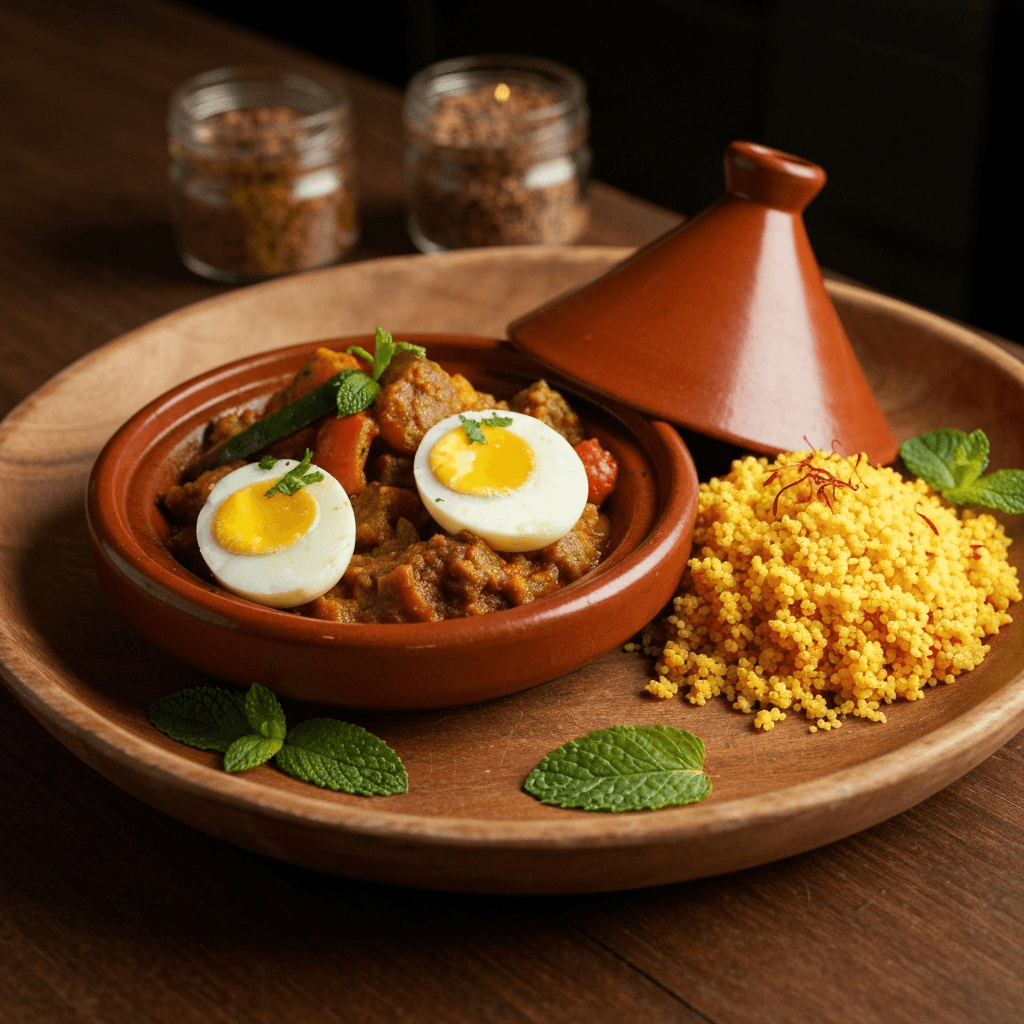 Egg and Vegetable Tagine with Saffron Couscous
