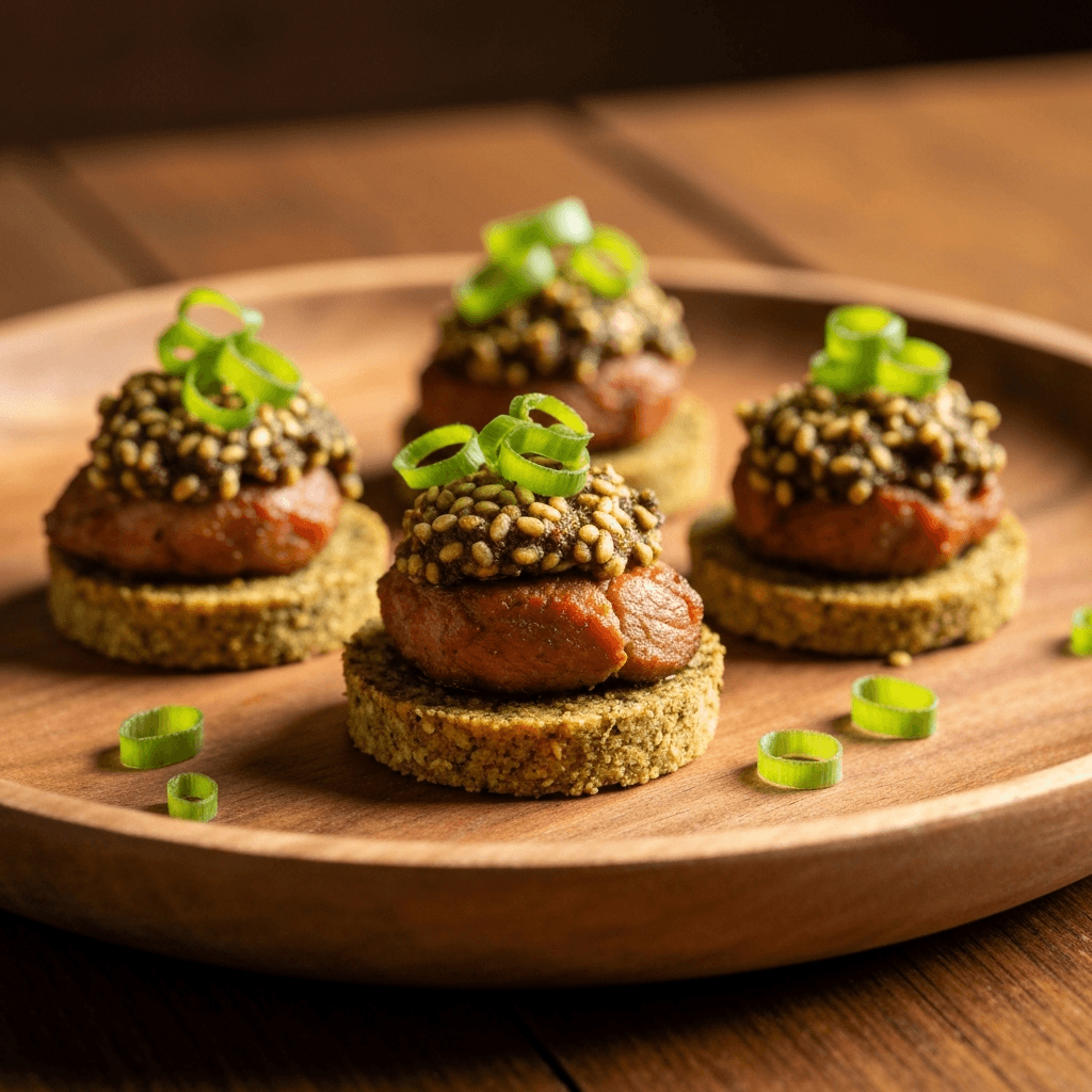Biber-Spiced Pork Shoulder 'Meze' Bites with Scallion-Za'atar Crunch