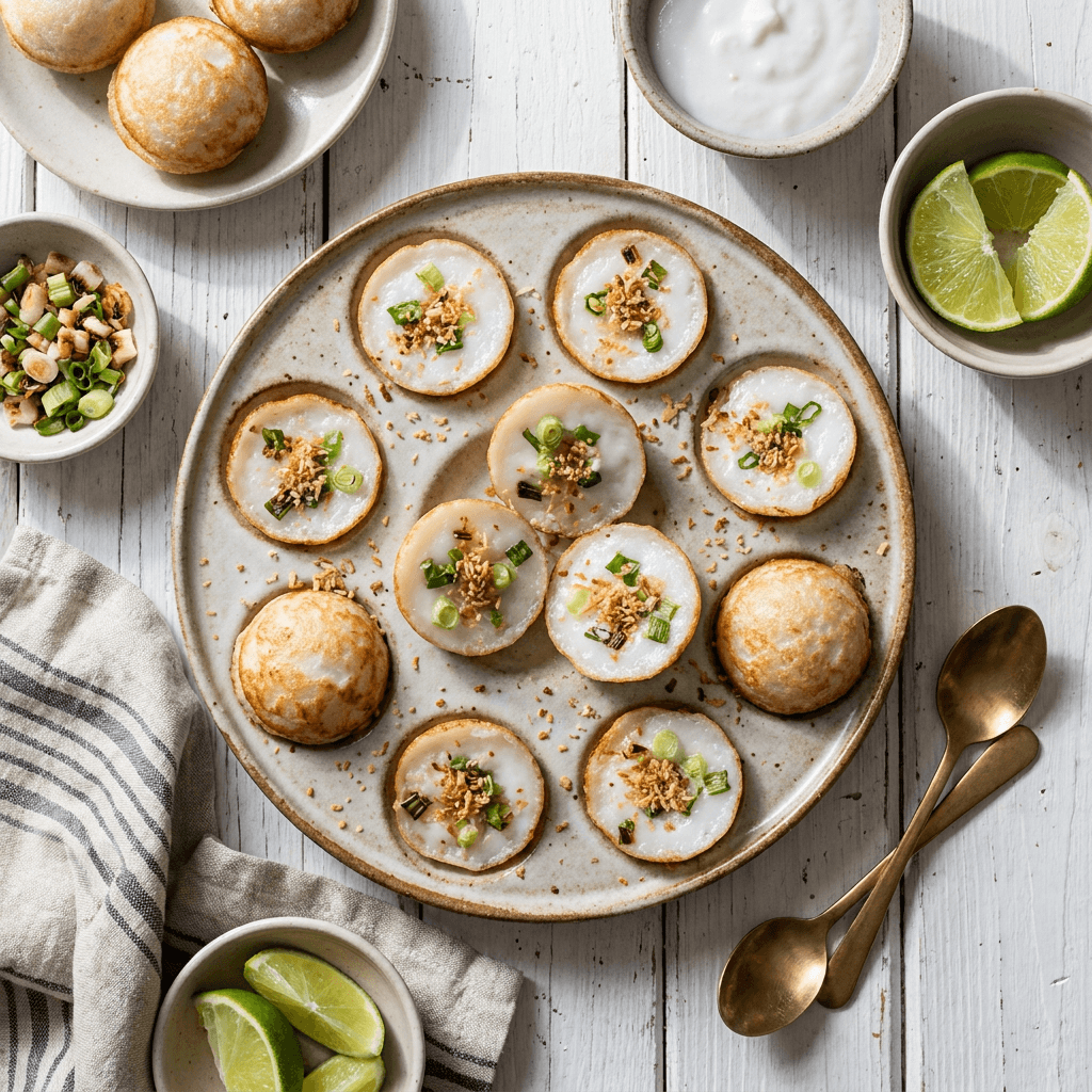 Khanom Krok with Toasted Scallion and Coconut Cream