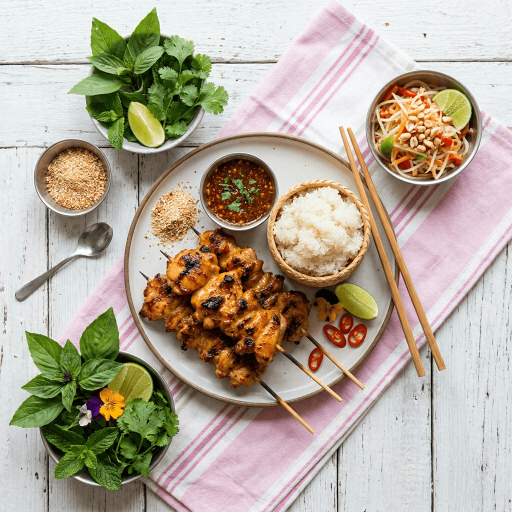 Khao Niao with Moo Yang (Isaan-Style Grilled Chicken Skewers and Sticky Rice)