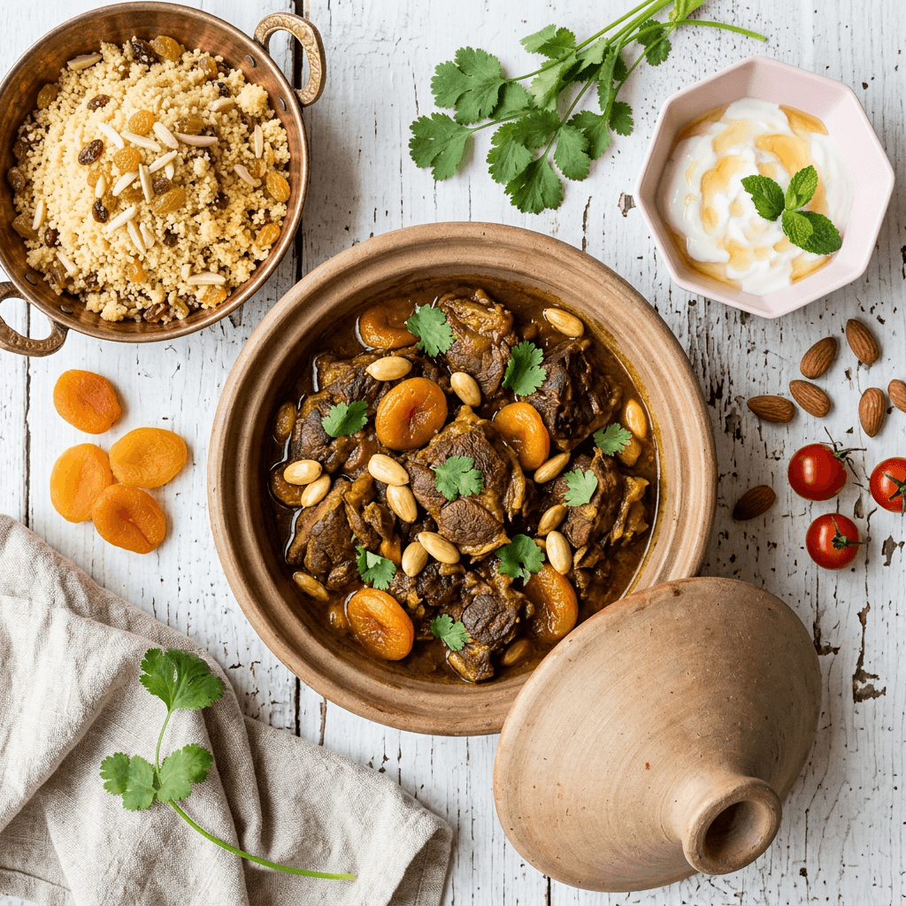 Moroccan Spiced Lamb & Apricot Tagine with Toasted Almond Couscous