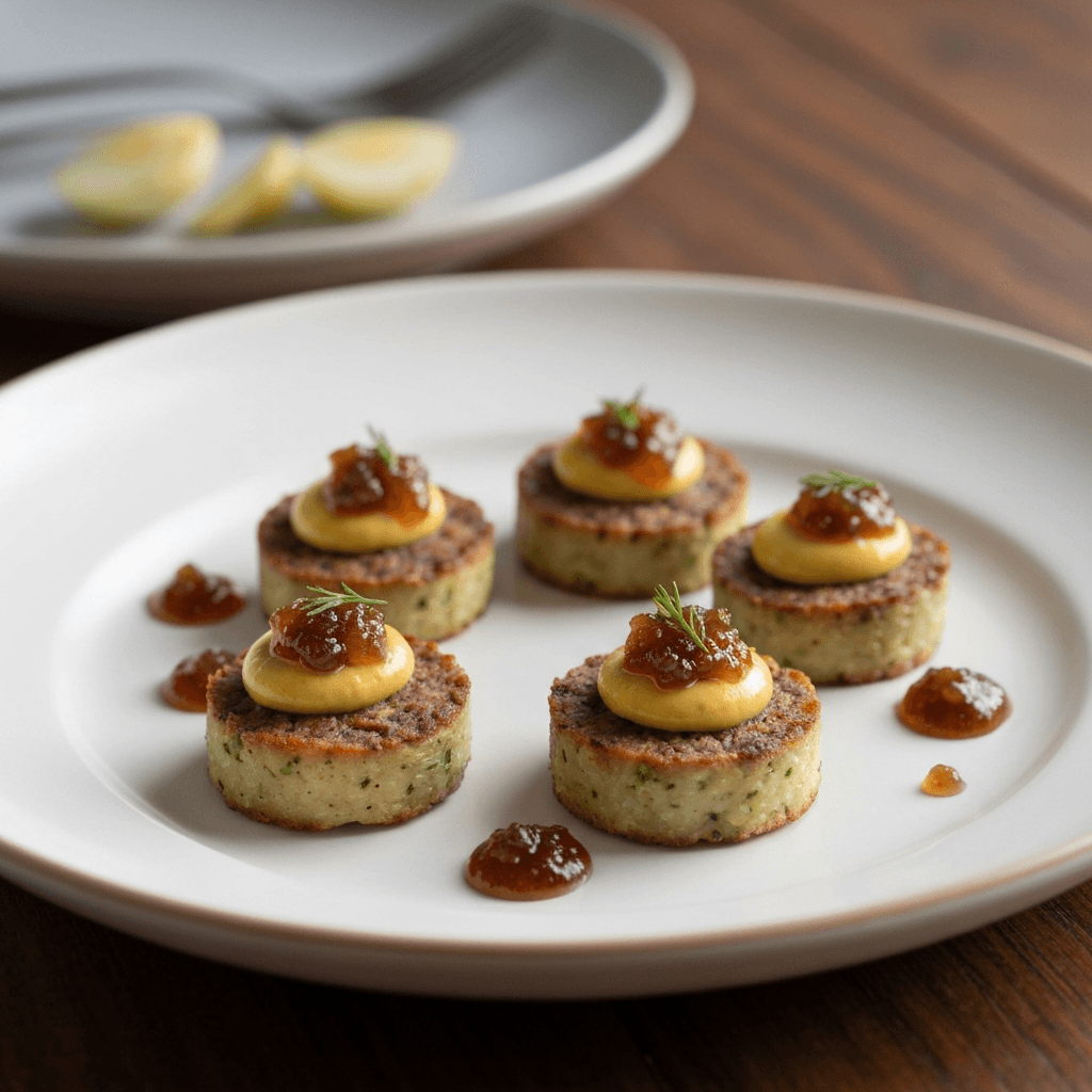 Celeriac and Grass-Fed Beef Bites with Whole Grain Dijon and Vidalia Onion Jam