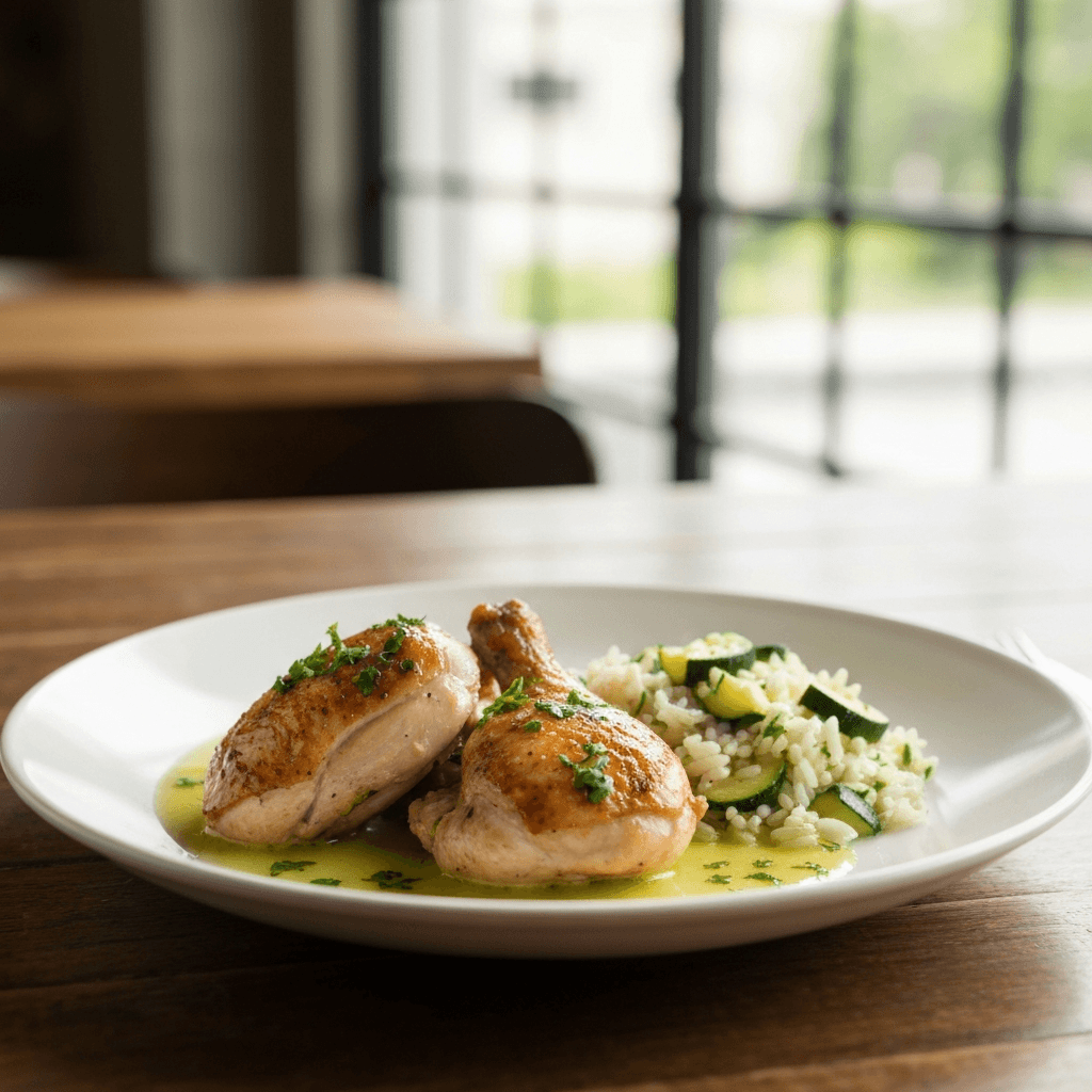 Pollo al Limone con Riso all'Erba e Zucchine