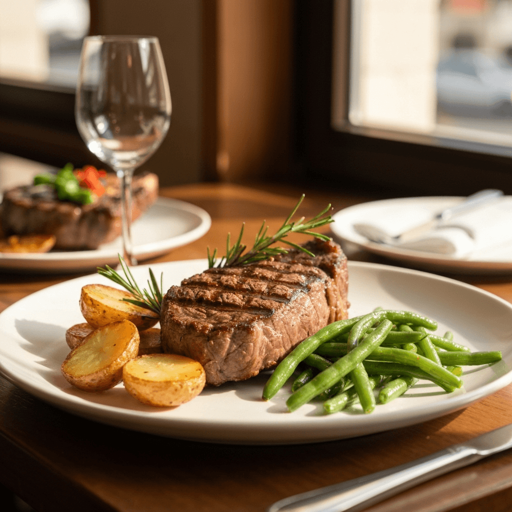 Bistecca alla Fiorentina with Rosemary Roasted Potatoes and Sautéed Greens