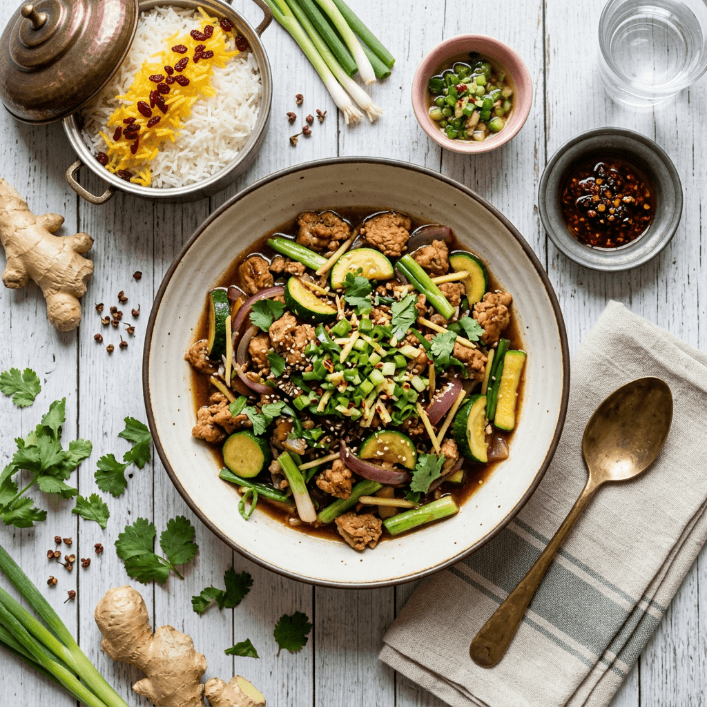Turkey and Zucchini Stir-Fry with Ginger-Scallion Aromatics