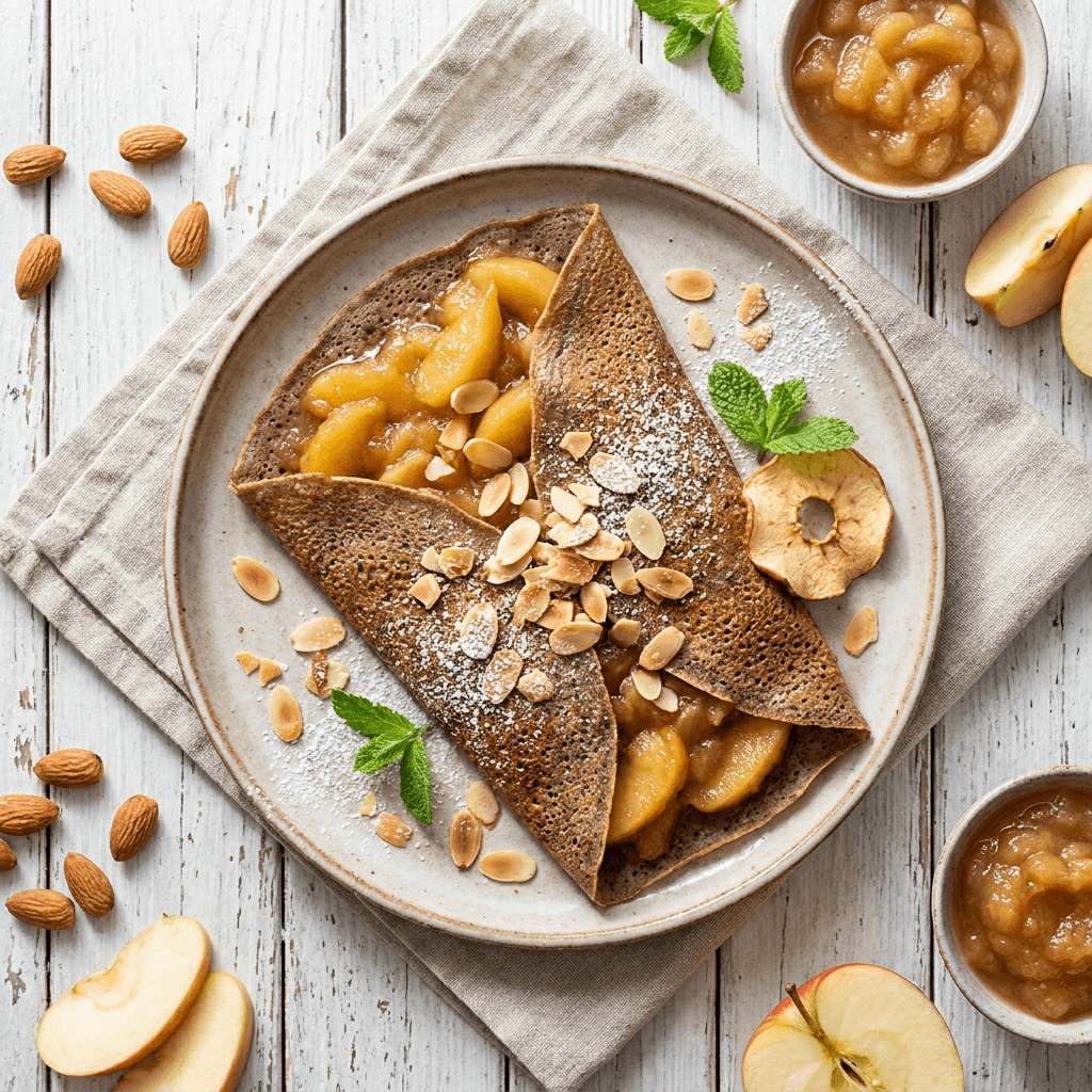 Breton Buckwheat Galette with Warm Apple Compote and Toasted Almonds