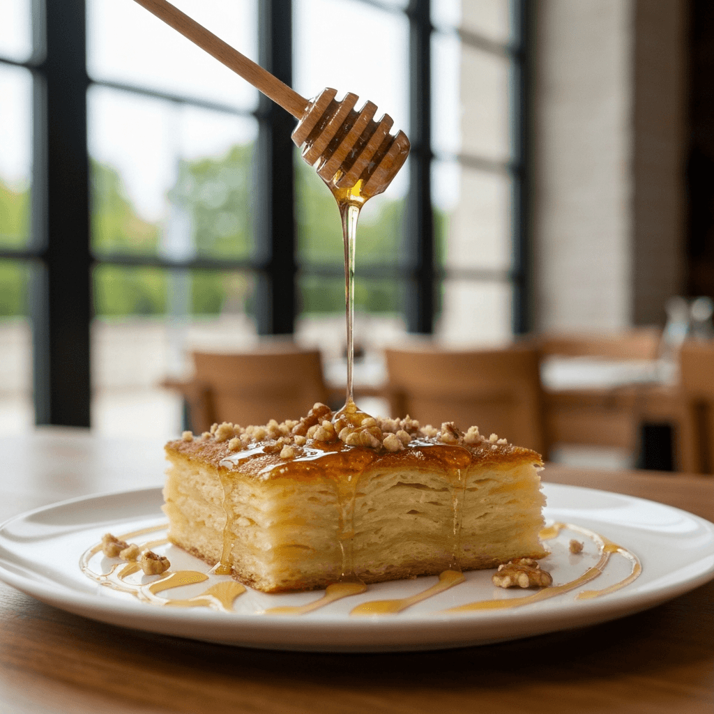 Msemmen with Honey and Toasted Walnut Crumb