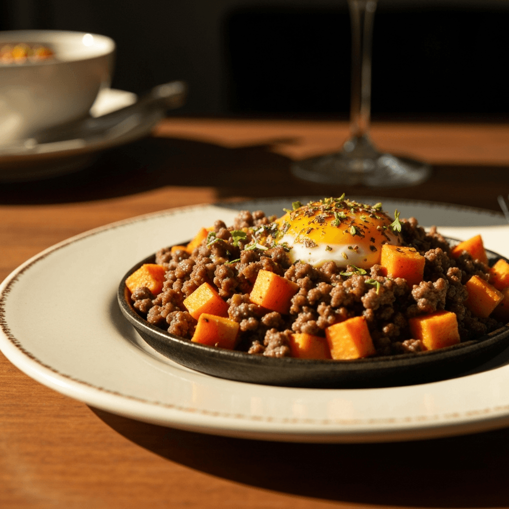 Southern-Style Ground Beef and Sweet Potato Breakfast Skillet