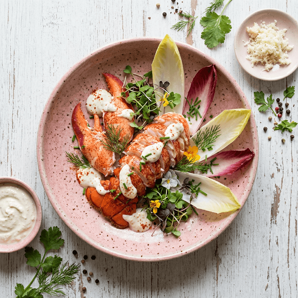 Chilled Poached Lobster with Horseradish Crème Fraîche and Endive