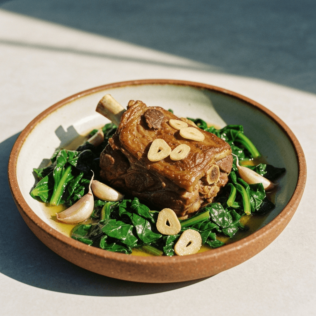 Australian Lamb Shoulder 'Estofado' with Wilted Chard and Garlic