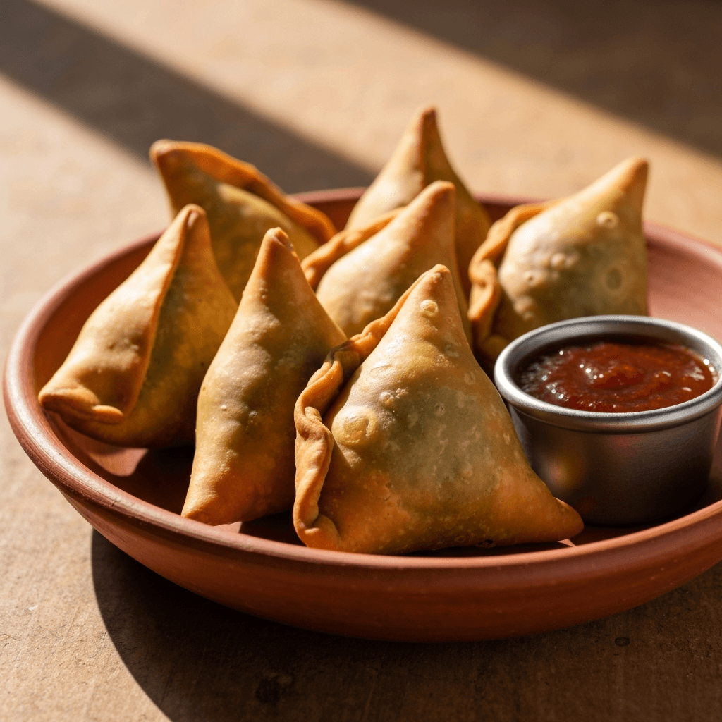 Spiced Lentil and Vegetable Samosas with Tamarind Chutney