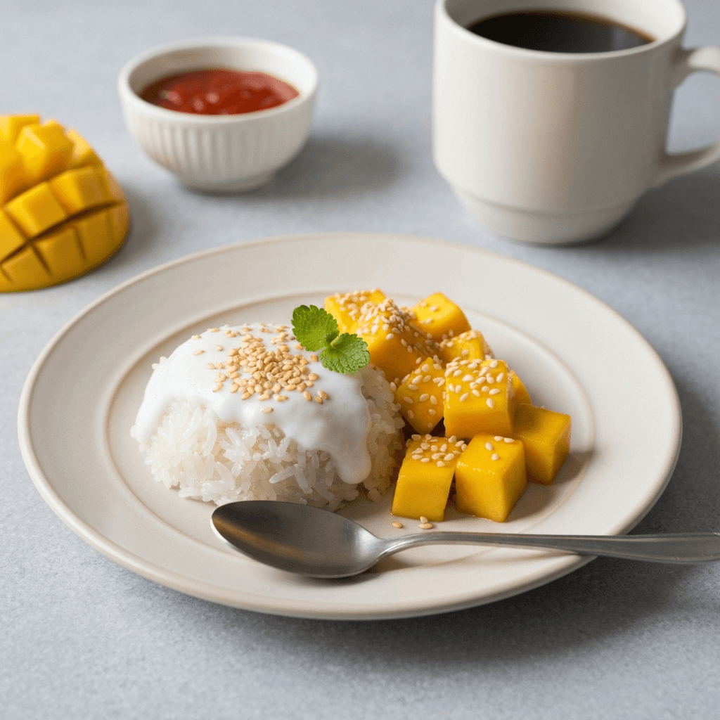 Thai Coconut Sticky Rice with Mango and Toasted Sesame