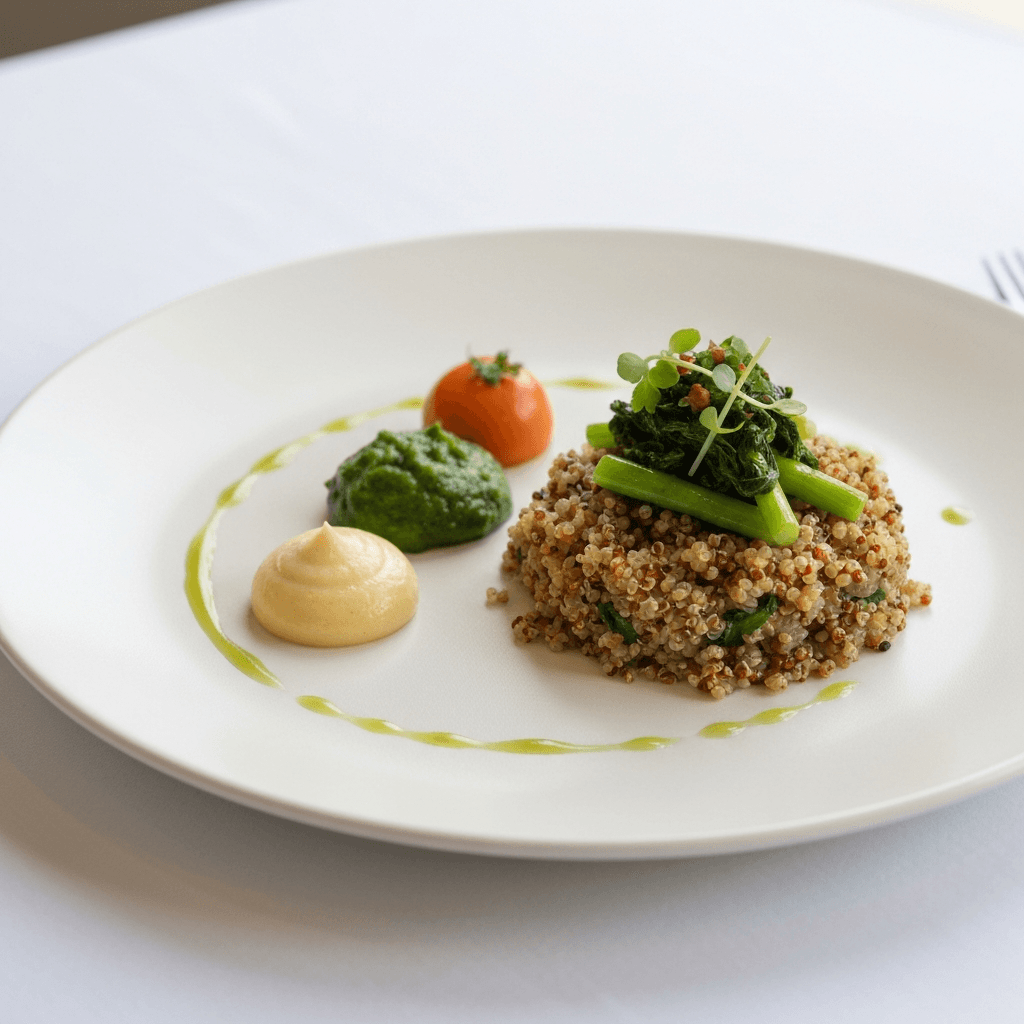 Sai Oua with Toasted Quinoa and Lemongrass-Scented Greens