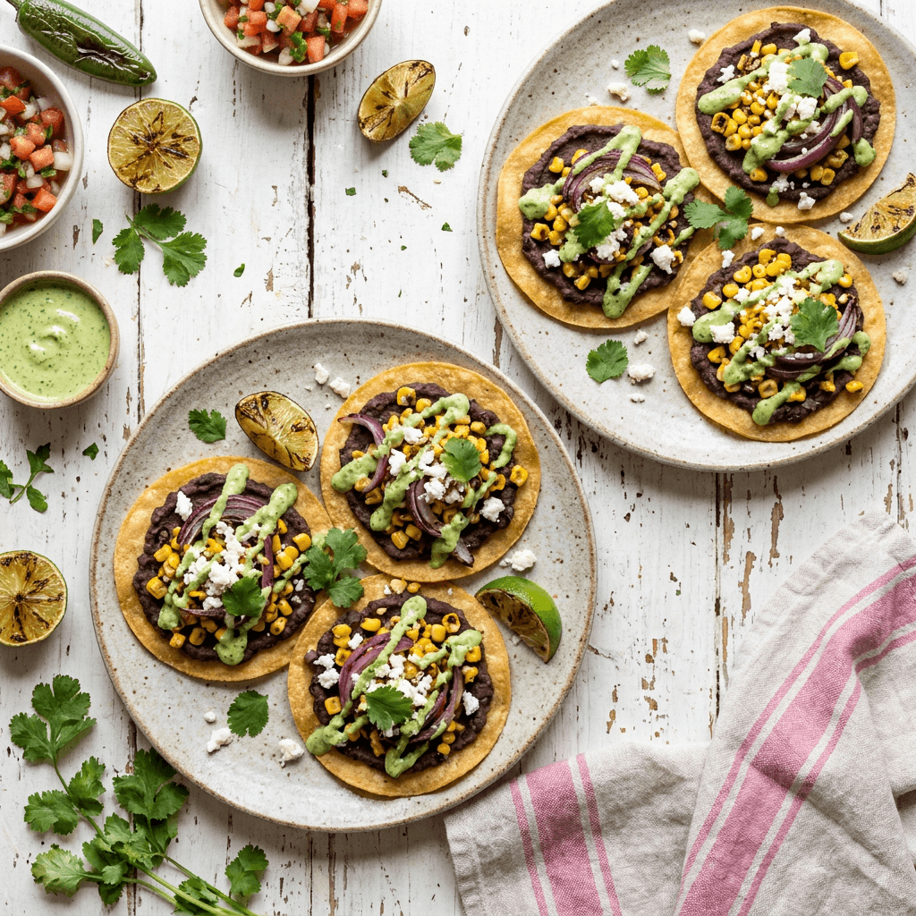 Black Bean and Cilantro-Lime Tostadas with Charred Aromatics